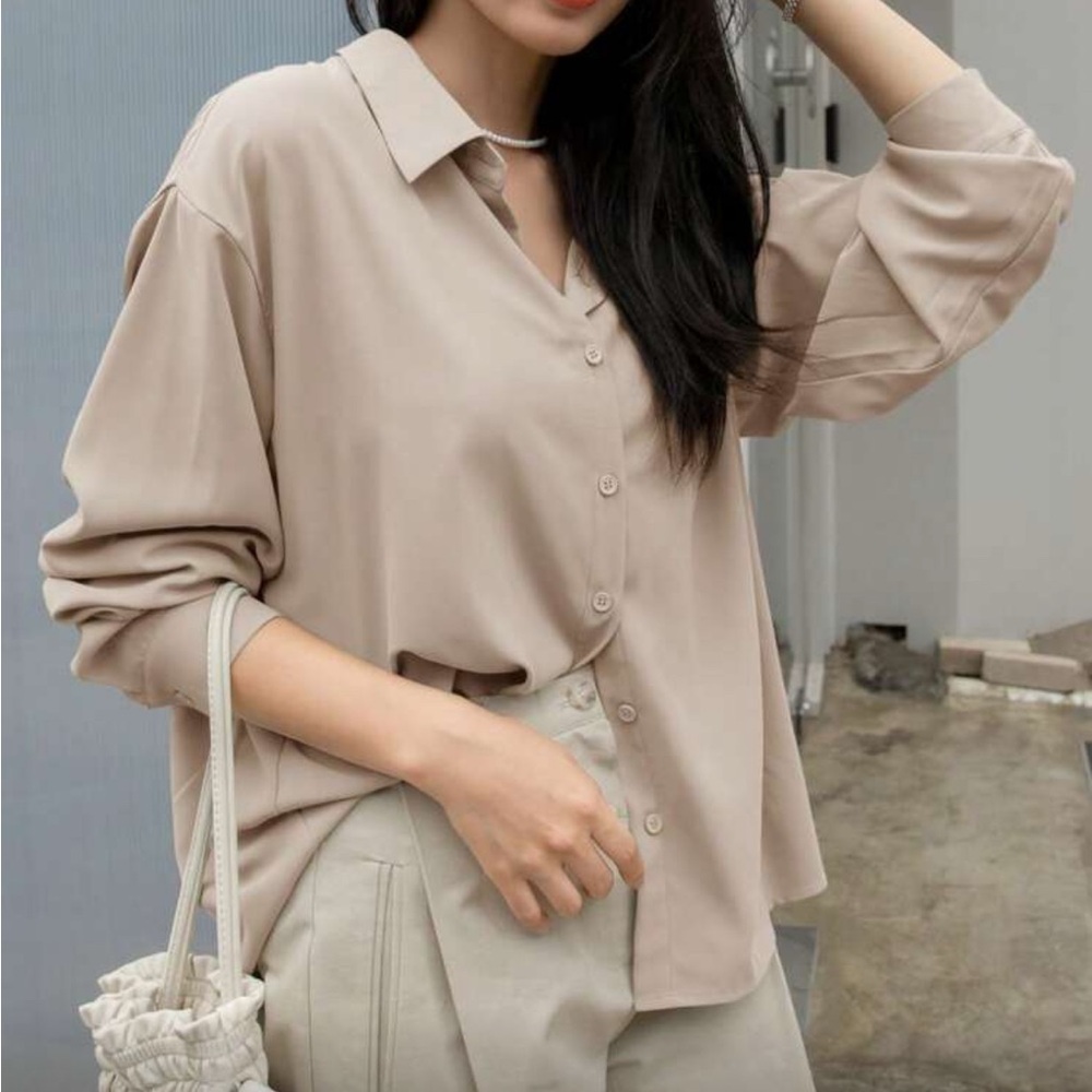 Beige Button-Up Blouse